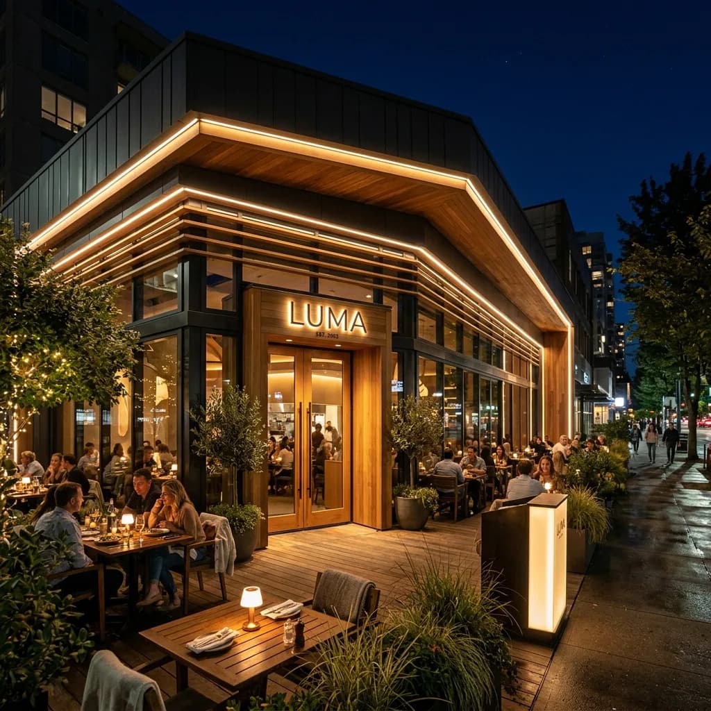 Restoran cephe ve saçak aydınlatması — uygulama fotoğrafı